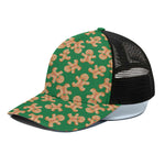 Cute Gingerbread Man Pattern Print Black Mesh Trucker Cap