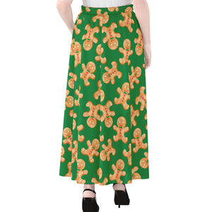 Cute Gingerbread Man Pattern Print Chiffon Maxi Skirt