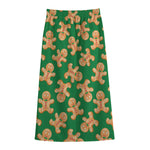 Cute Gingerbread Man Pattern Print Cotton Front Slit Maxi Skirt