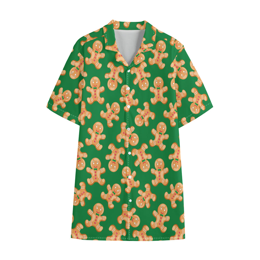 Cute Gingerbread Man Pattern Print Cotton Hawaiian Shirt
