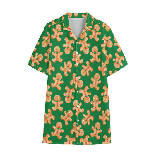 Cute Gingerbread Man Pattern Print Cotton Hawaiian Shirt