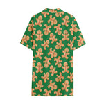 Cute Gingerbread Man Pattern Print Cotton Hawaiian Shirt