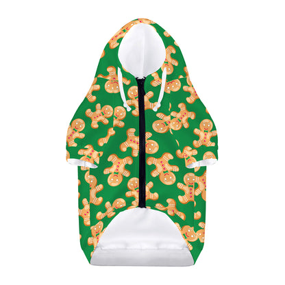 Cute Gingerbread Man Pattern Print Dog Zip Up Hoodie