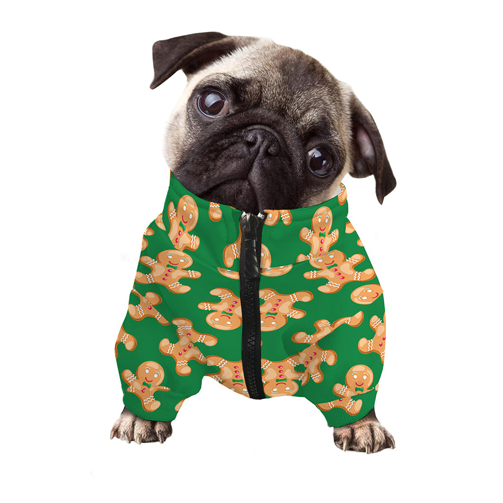 Cute Gingerbread Man Pattern Print Dog Zip Up Jacket