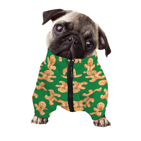 Cute Gingerbread Man Pattern Print Dog Zip Up Jacket