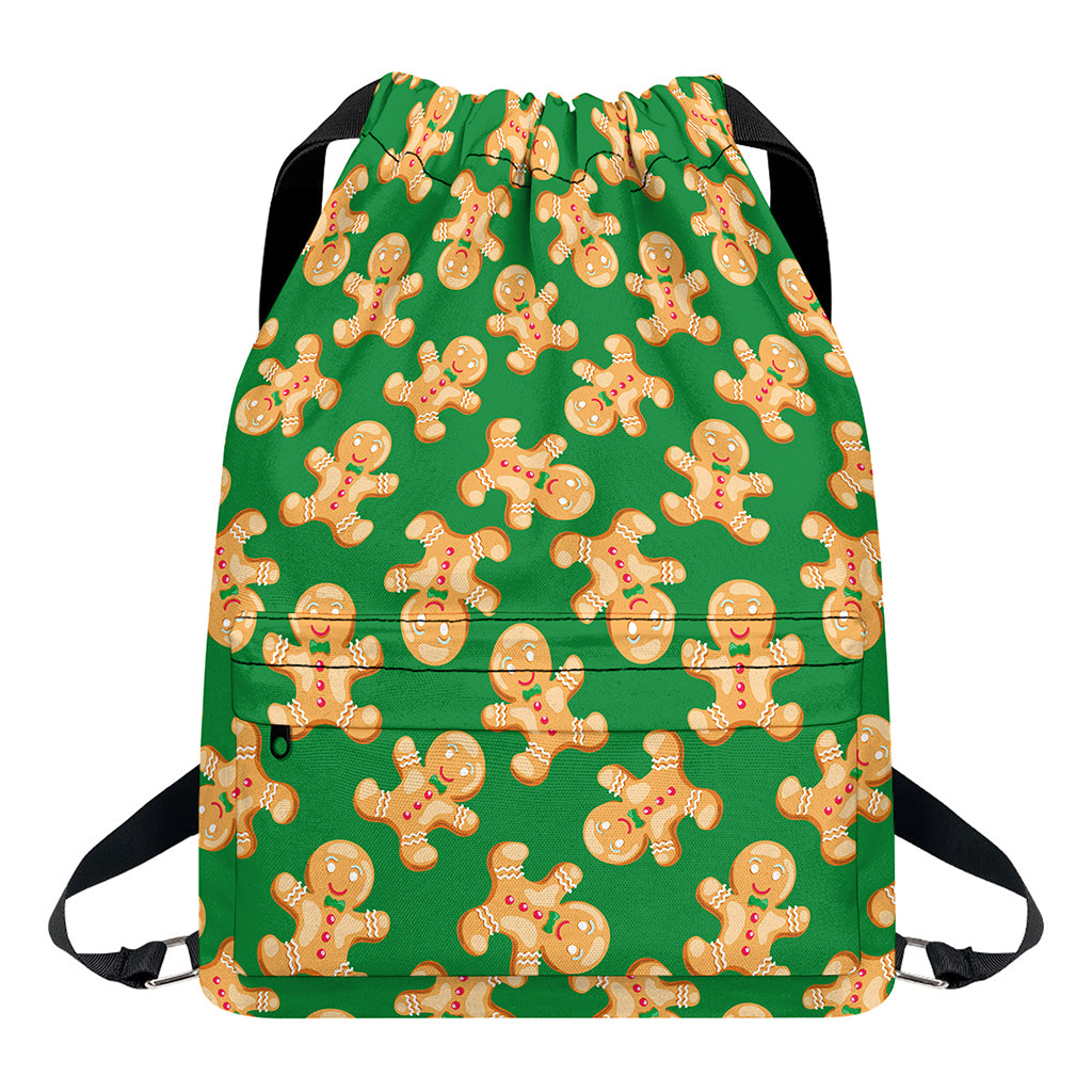 Cute Gingerbread Man Pattern Print Drawstring Backpack