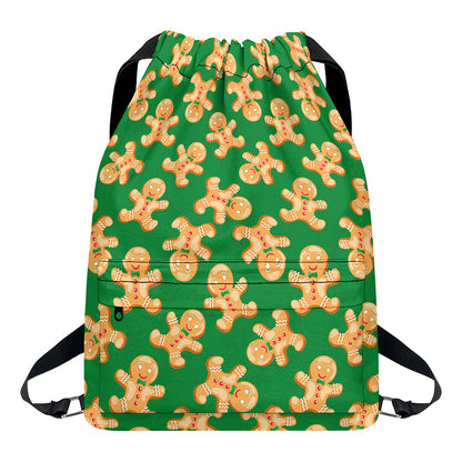 Cute Gingerbread Man Pattern Print Drawstring Backpack