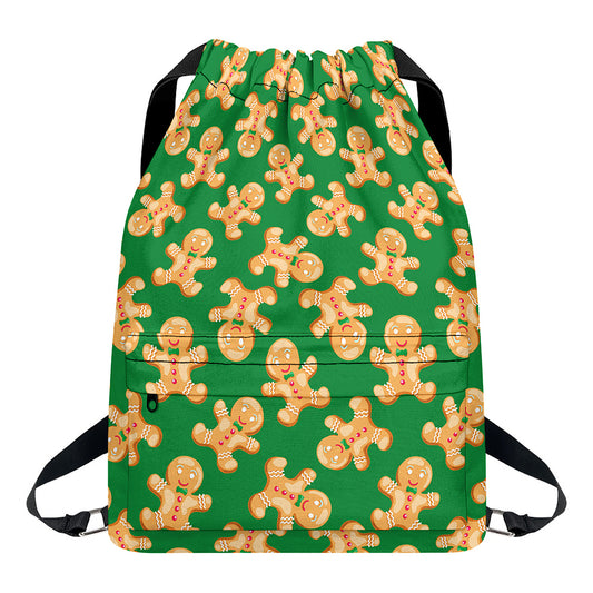 Cute Gingerbread Man Pattern Print Drawstring Backpack