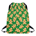 Cute Gingerbread Man Pattern Print Drawstring Backpack
