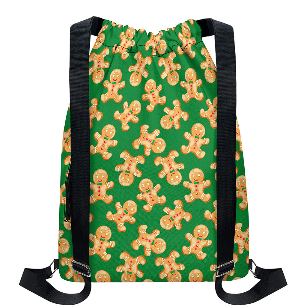 Cute Gingerbread Man Pattern Print Drawstring Backpack