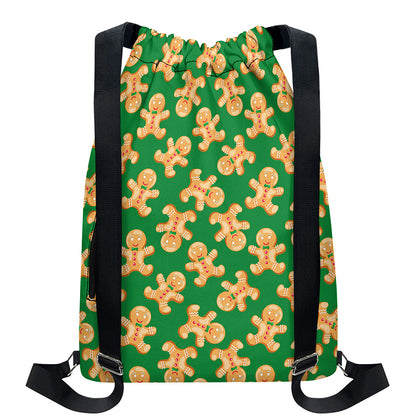 Cute Gingerbread Man Pattern Print Drawstring Backpack