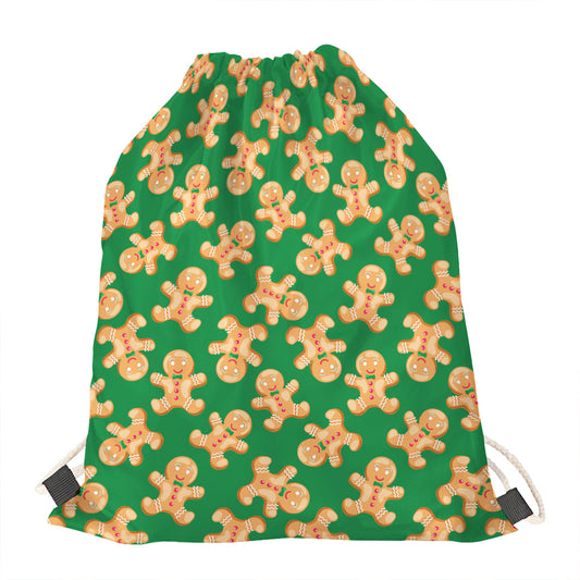 Cute Gingerbread Man Pattern Print Drawstring Bag