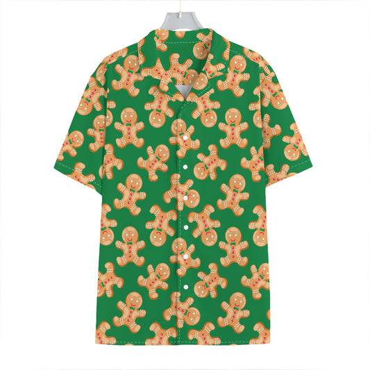 Cute Gingerbread Man Pattern Print Hawaiian Shirt