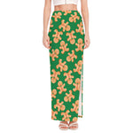 Cute Gingerbread Man Pattern Print High Slit Maxi Skirt