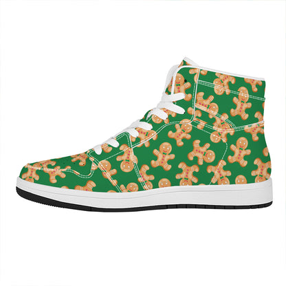 Cute Gingerbread Man Pattern Print High Top Leather Sneakers