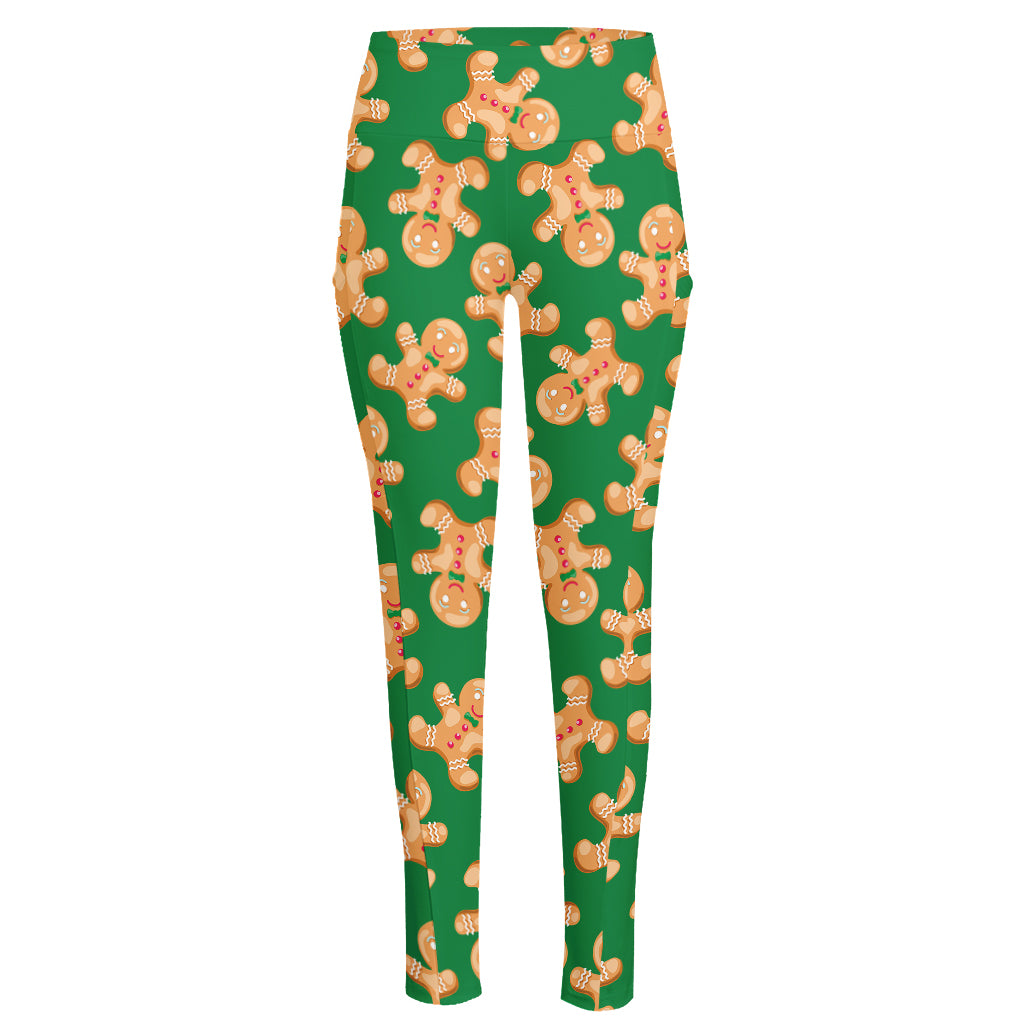 Cute Gingerbread Man Pattern Print High-Waisted Pocket Leggings