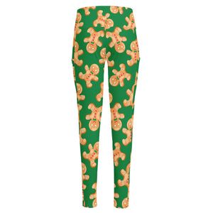 Cute Gingerbread Man Pattern Print High-Waisted Pocket Leggings