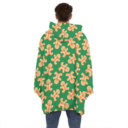 Cute Gingerbread Man Pattern Print Hoodie Blanket