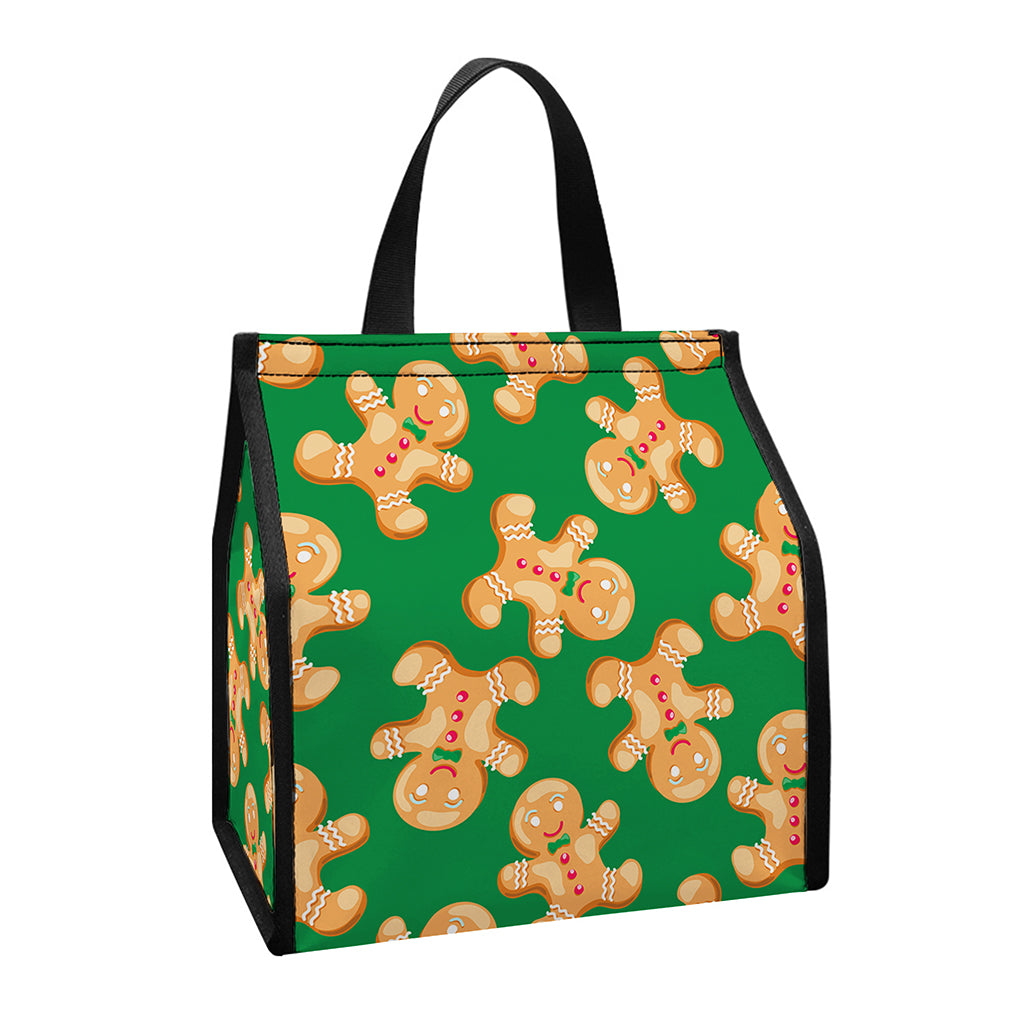 Cute Gingerbread Man Pattern Print Insulated Lunch Tote