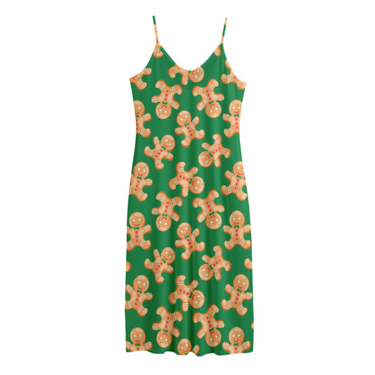 Cute Gingerbread Man Pattern Print Jersey Midi Cami Dress