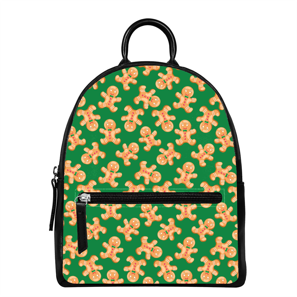Cute Gingerbread Man Pattern Print Leather Backpack