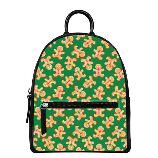 Cute Gingerbread Man Pattern Print Leather Backpack