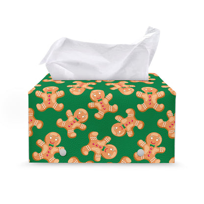Cute Gingerbread Man Pattern Print Leather Tissue Box Cover