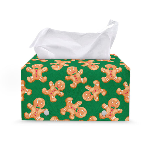 Cute Gingerbread Man Pattern Print Leather Tissue Box Cover