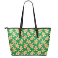 Cute Gingerbread Man Pattern Print Leather Tote Bag With Zipper