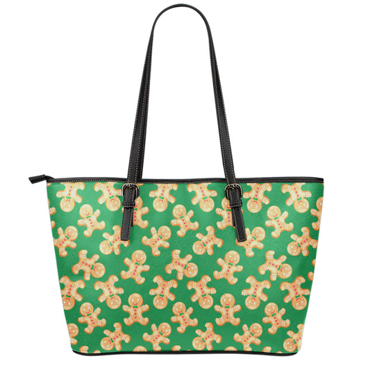 Cute Gingerbread Man Pattern Print Leather Tote Bag