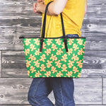 Cute Gingerbread Man Pattern Print Leather Tote Bag