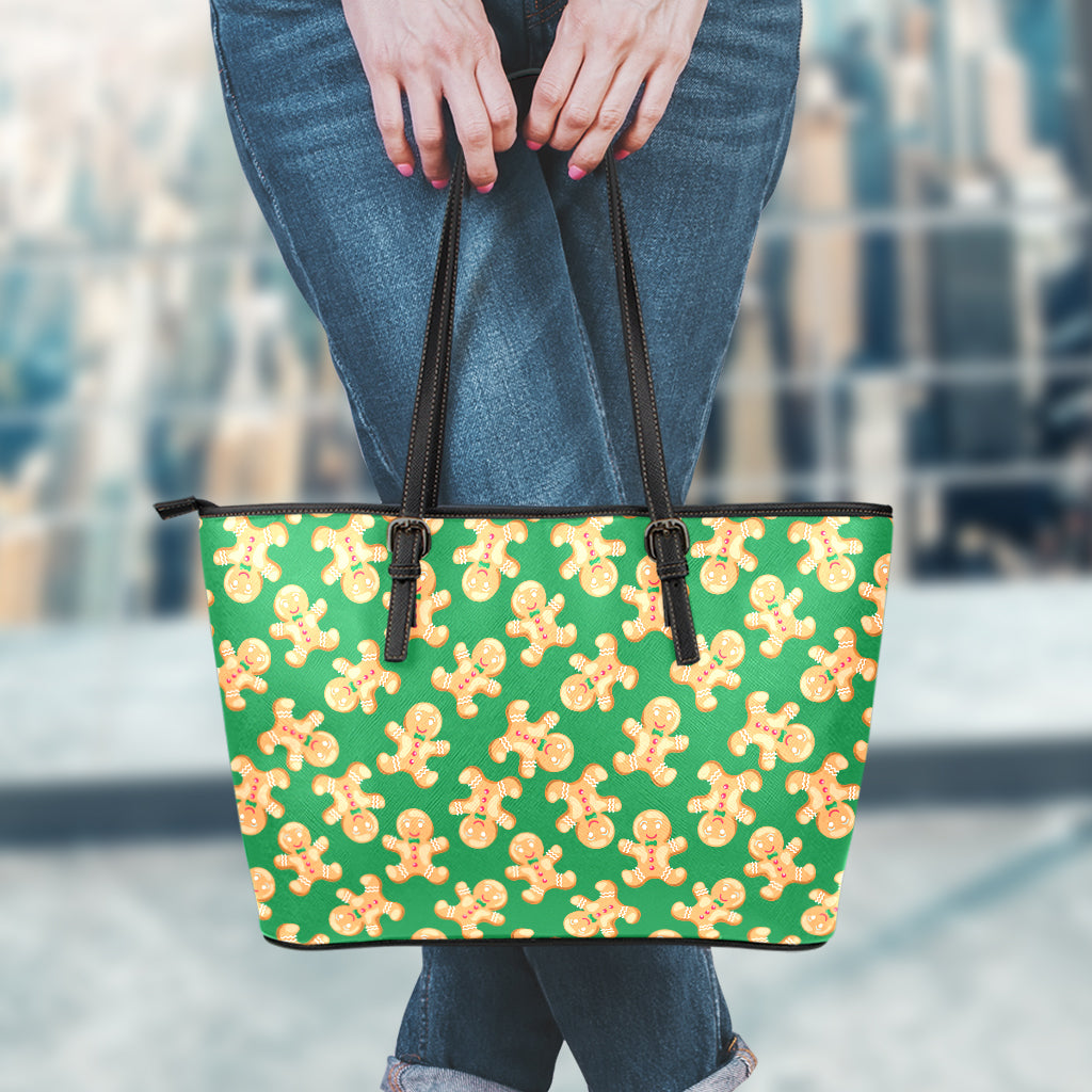 Cute Gingerbread Man Pattern Print Leather Tote Bag