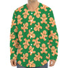 Cute Gingerbread Man Pattern Print Long Sleeve Baseball Jersey