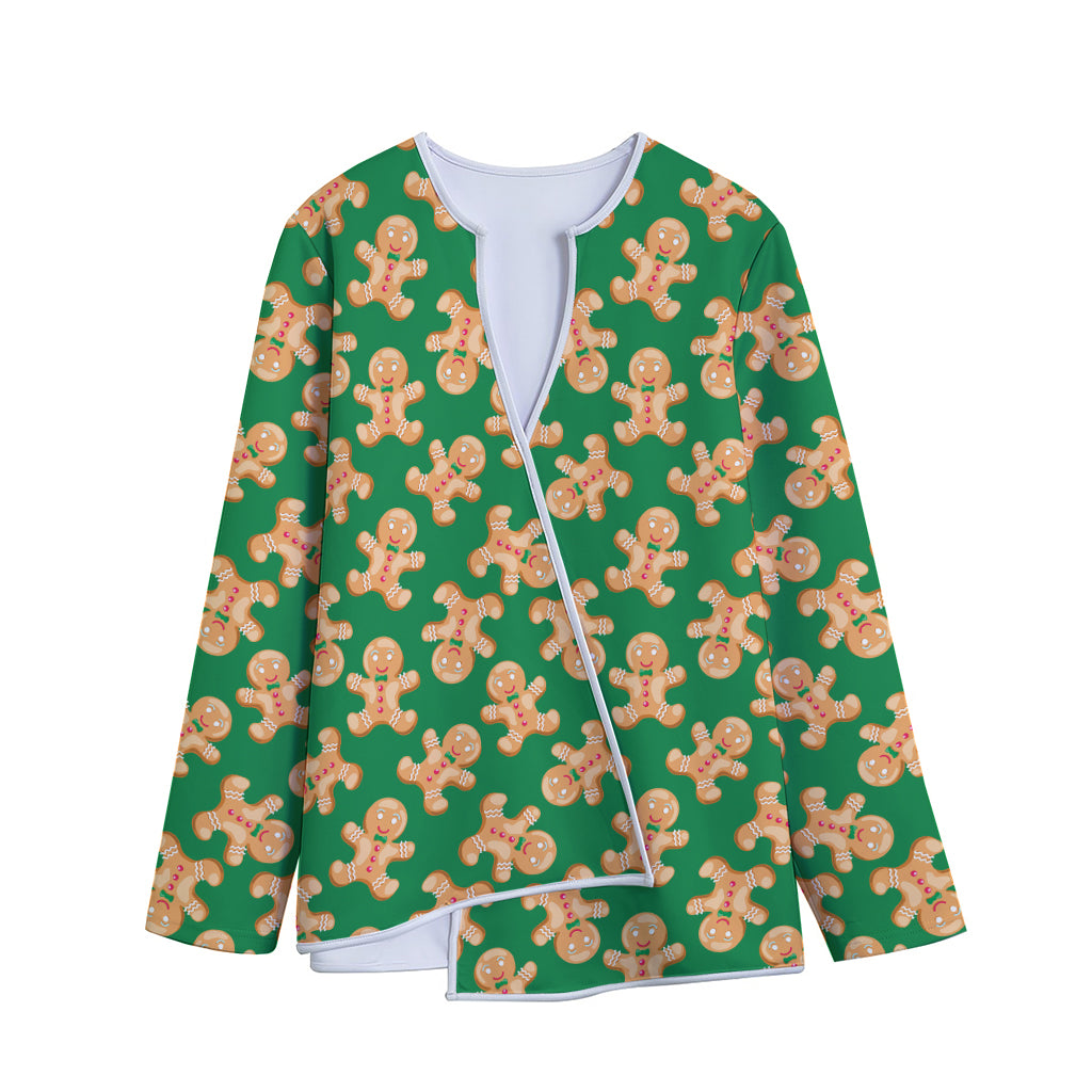 Cute Gingerbread Man Pattern Print Long Sleeve Short Coat