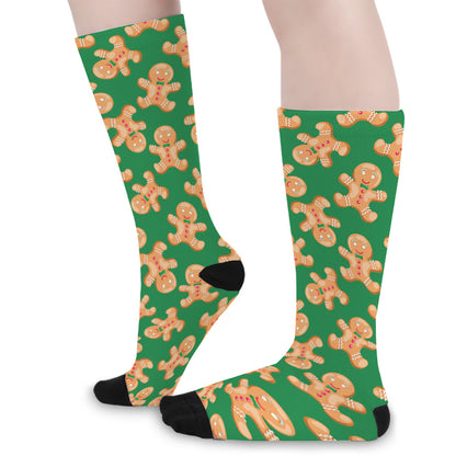 Cute Gingerbread Man Pattern Print Long Socks