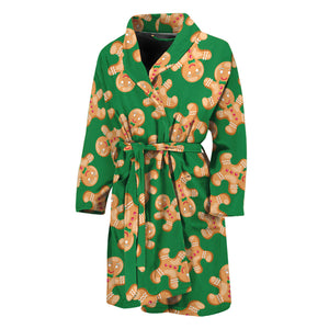 Cute Gingerbread Man Pattern Print Men's Bathrobe