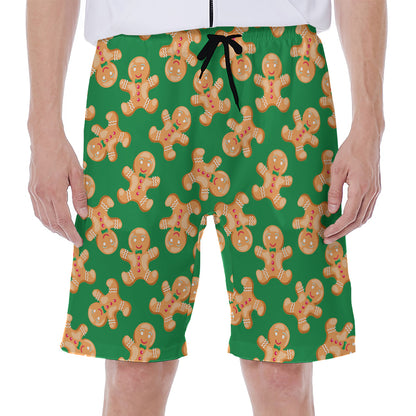 Cute Gingerbread Man Pattern Print Men's Beach Shorts