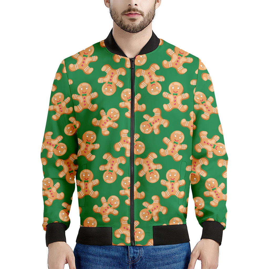 Cute Gingerbread Man Pattern Print Men's Bomber Jacket