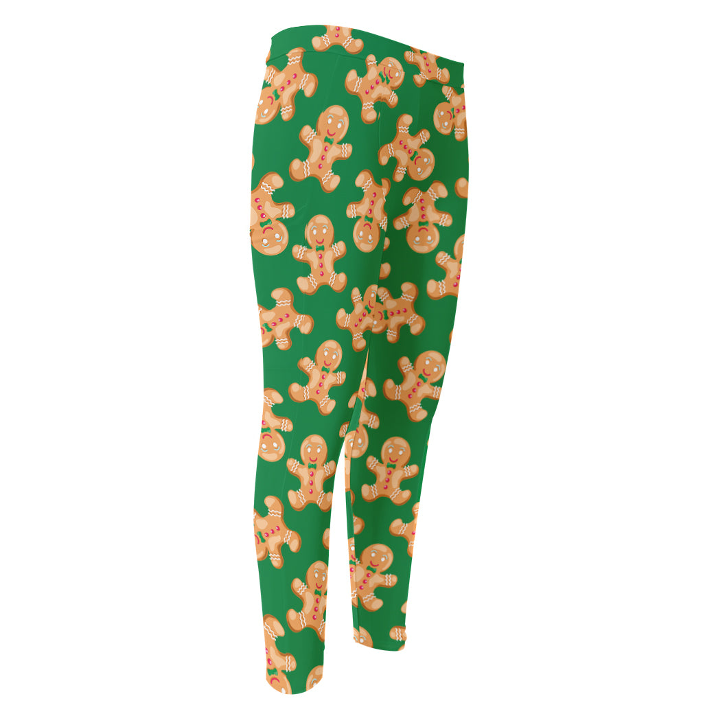 Cute Gingerbread Man Pattern Print Men's Compression Pants