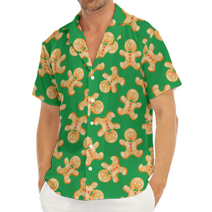 Cute Gingerbread Man Pattern Print Men's Deep V-Neck Shirt