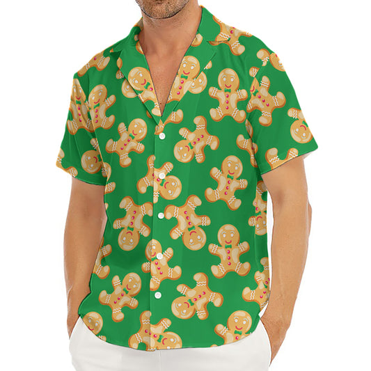 Cute Gingerbread Man Pattern Print Men's Deep V-Neck Shirt