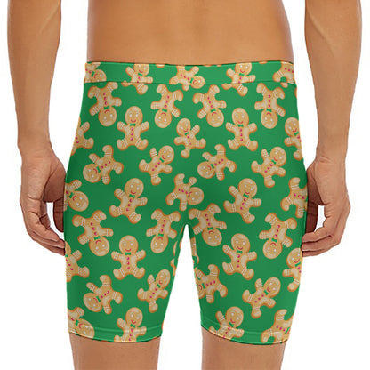 Cute Gingerbread Man Pattern Print Men's Long Boxer Briefs