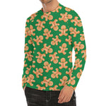 Cute Gingerbread Man Pattern Print Men's Long Sleeve Rash Guard