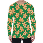 Cute Gingerbread Man Pattern Print Men's Long Sleeve T-Shirt
