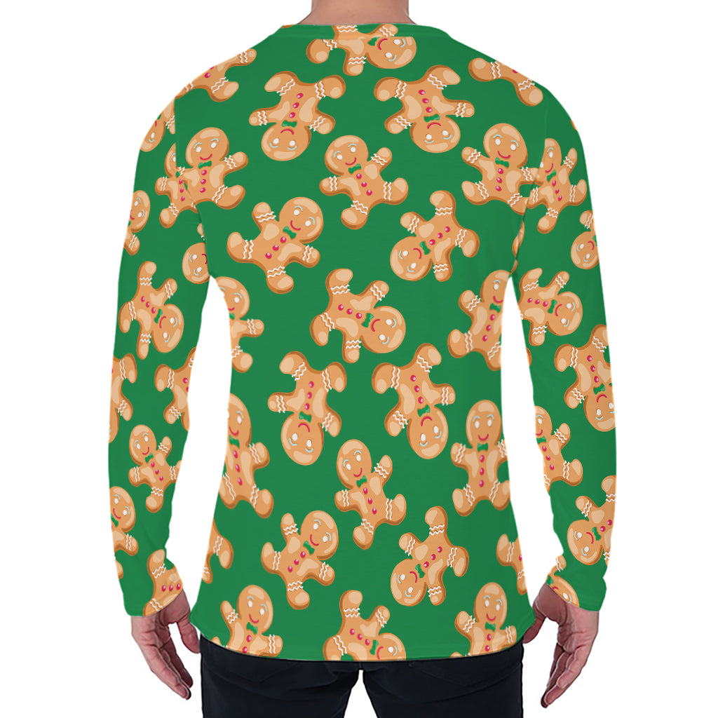 Cute Gingerbread Man Pattern Print Men's Long Sleeve T-Shirt
