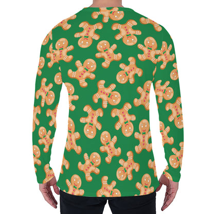 Cute Gingerbread Man Pattern Print Men's Long Sleeve T-Shirt