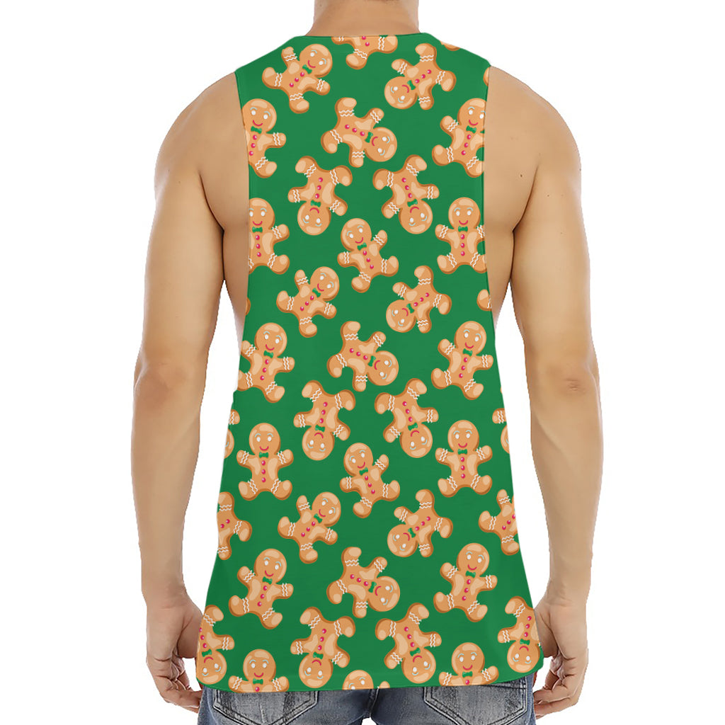 Cute Gingerbread Man Pattern Print Men's Muscle Tank Top