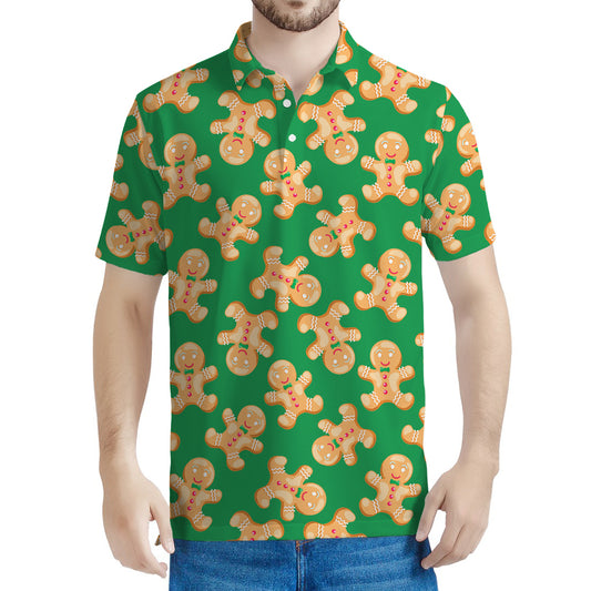 Cute Gingerbread Man Pattern Print Men's Polo Shirt
