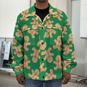 Cute Gingerbread Man Pattern Print Men's Shirt Jacket