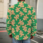 Cute Gingerbread Man Pattern Print Men's Shirt Jacket